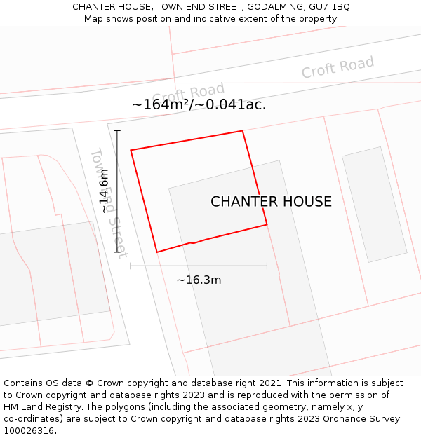 CHANTER HOUSE, TOWN END STREET, GODALMING, GU7 1BQ: Plot and title map
