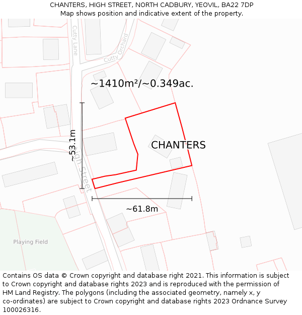 CHANTERS, HIGH STREET, NORTH CADBURY, YEOVIL, BA22 7DP: Plot and title map