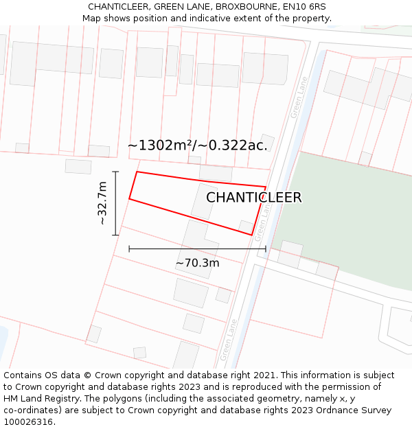 CHANTICLEER, GREEN LANE, BROXBOURNE, EN10 6RS: Plot and title map