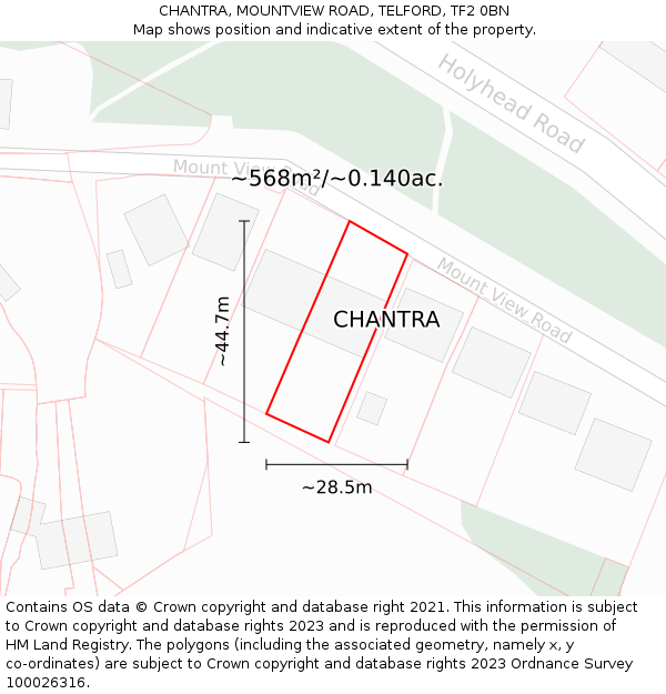 CHANTRA, MOUNTVIEW ROAD, TELFORD, TF2 0BN: Plot and title map