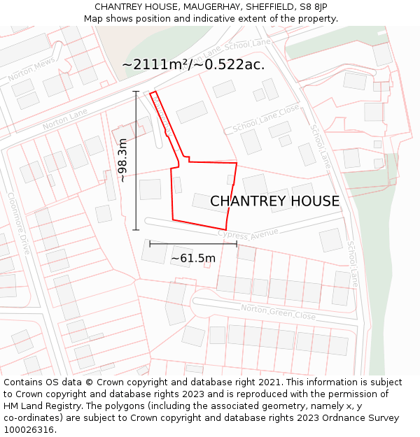 CHANTREY HOUSE, MAUGERHAY, SHEFFIELD, S8 8JP: Plot and title map