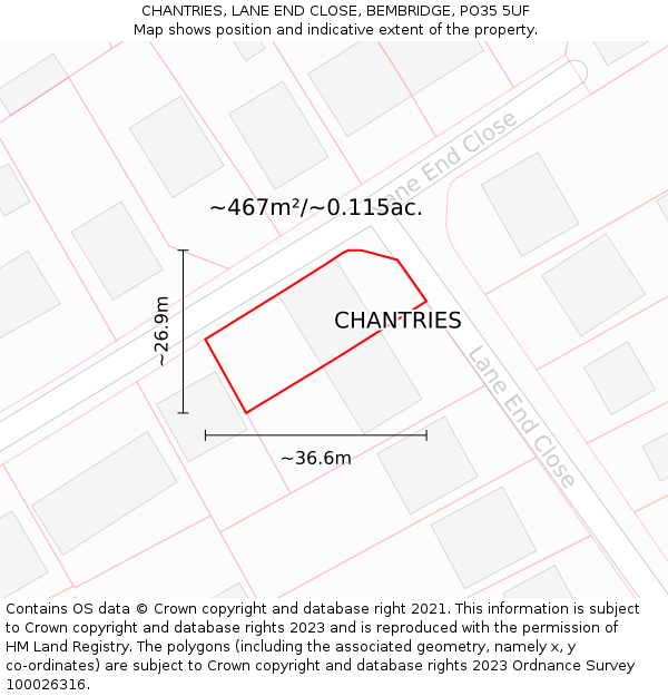 CHANTRIES, LANE END CLOSE, BEMBRIDGE, PO35 5UF: Plot and title map