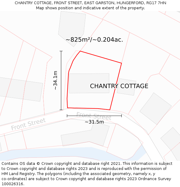 CHANTRY COTTAGE, FRONT STREET, EAST GARSTON, HUNGERFORD, RG17 7HN: Plot and title map