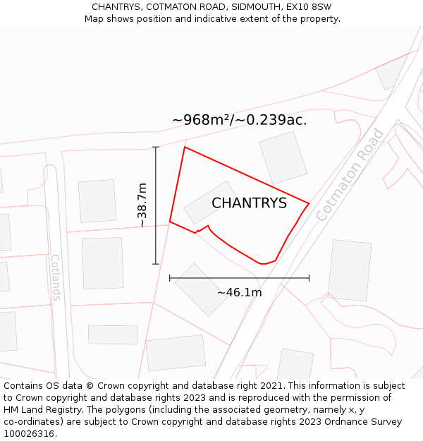 CHANTRYS, COTMATON ROAD, SIDMOUTH, EX10 8SW: Plot and title map