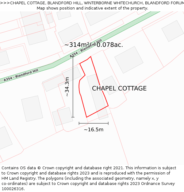 CHAPEL COTTAGE, BLANDFORD HILL, WINTERBORNE WHITECHURCH, BLANDFORD FORUM, DT11 0AB: Plot and title map