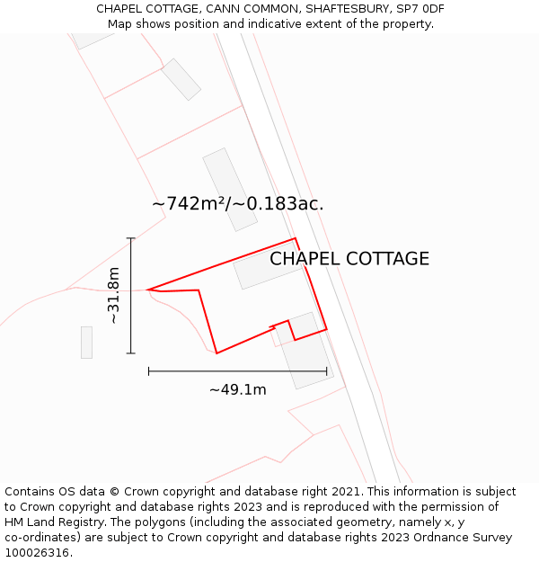 CHAPEL COTTAGE, CANN COMMON, SHAFTESBURY, SP7 0DF: Plot and title map