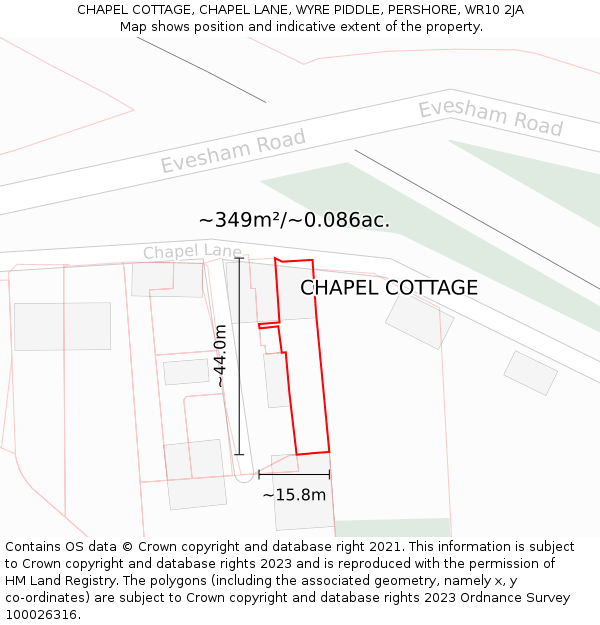 CHAPEL COTTAGE, CHAPEL LANE, WYRE PIDDLE, PERSHORE, WR10 2JA: Plot and title map