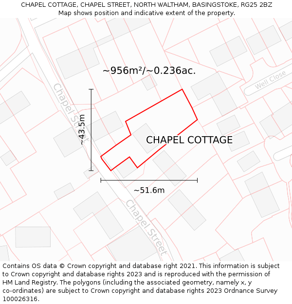 CHAPEL COTTAGE, CHAPEL STREET, NORTH WALTHAM, BASINGSTOKE, RG25 2BZ: Plot and title map