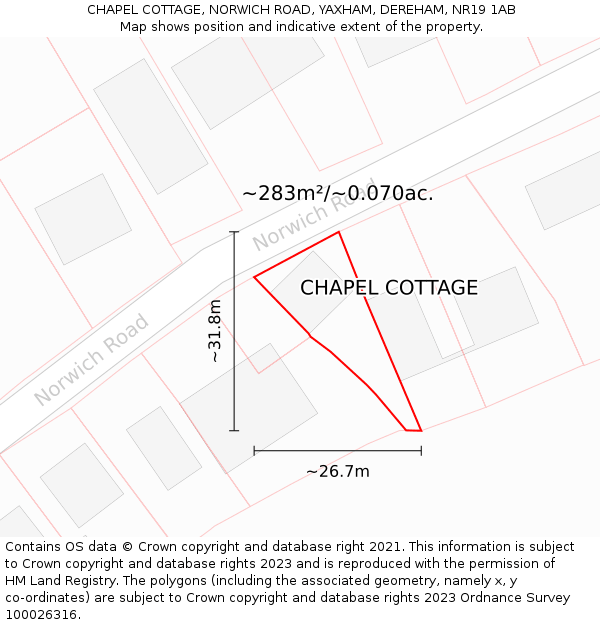 CHAPEL COTTAGE, NORWICH ROAD, YAXHAM, DEREHAM, NR19 1AB: Plot and title map