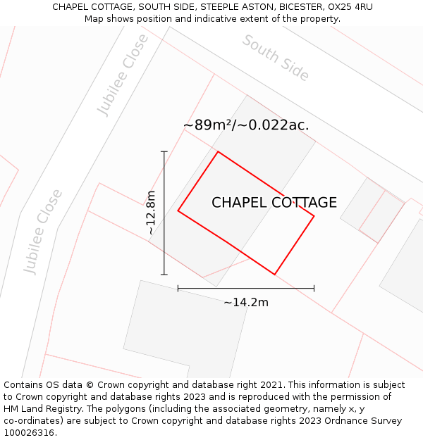 CHAPEL COTTAGE, SOUTH SIDE, STEEPLE ASTON, BICESTER, OX25 4RU: Plot and title map