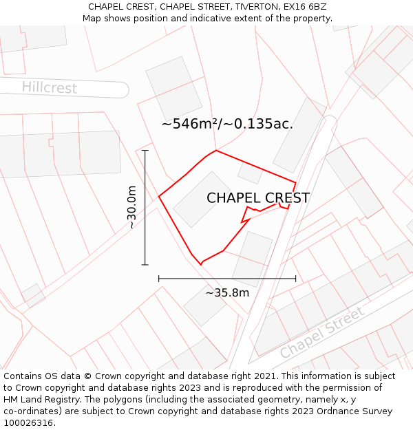 CHAPEL CREST, CHAPEL STREET, TIVERTON, EX16 6BZ: Plot and title map