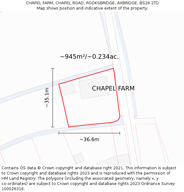 CHAPEL FARM, CHAPEL ROAD, ROOKSBRIDGE, AXBRIDGE, BS26 2TD: Plot and title map