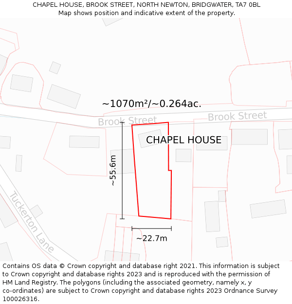 CHAPEL HOUSE, BROOK STREET, NORTH NEWTON, BRIDGWATER, TA7 0BL: Plot and title map