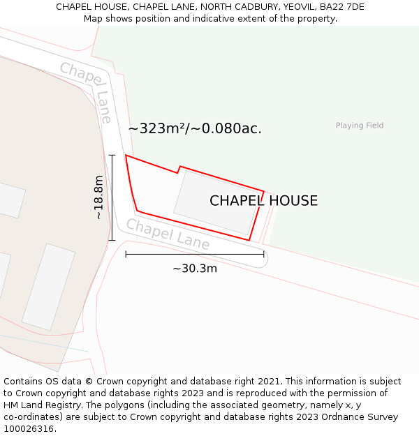 CHAPEL HOUSE, CHAPEL LANE, NORTH CADBURY, YEOVIL, BA22 7DE: Plot and title map