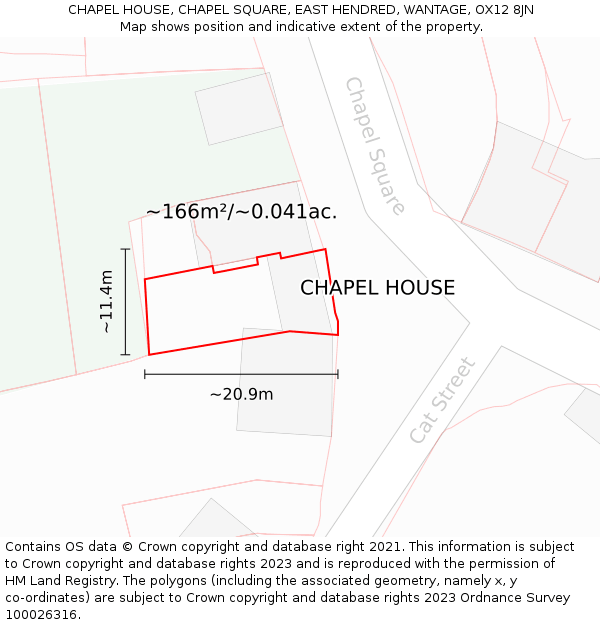 CHAPEL HOUSE, CHAPEL SQUARE, EAST HENDRED, WANTAGE, OX12 8JN: Plot and title map