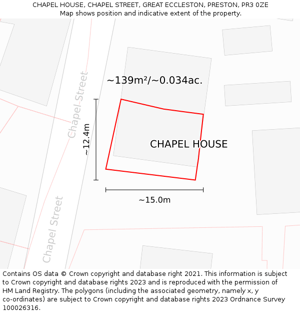 CHAPEL HOUSE, CHAPEL STREET, GREAT ECCLESTON, PRESTON, PR3 0ZE: Plot and title map
