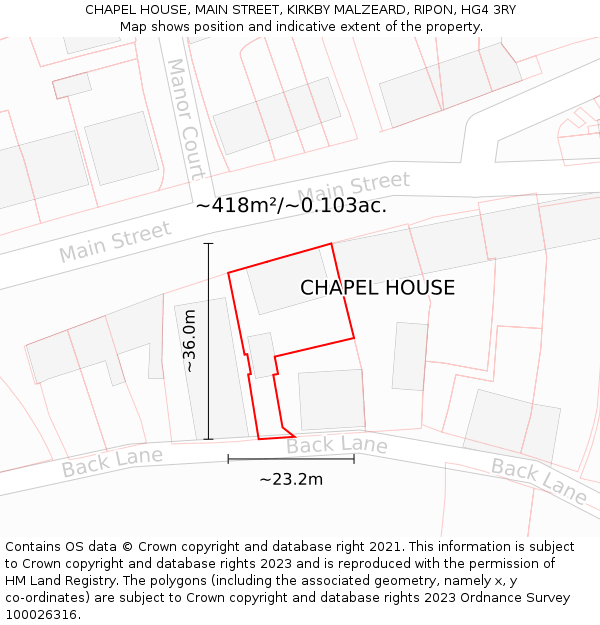 CHAPEL HOUSE, MAIN STREET, KIRKBY MALZEARD, RIPON, HG4 3RY: Plot and title map