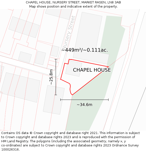 CHAPEL HOUSE, NURSERY STREET, MARKET RASEN, LN8 3AB: Plot and title map