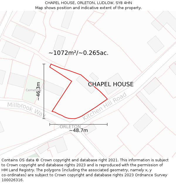CHAPEL HOUSE, ORLETON, LUDLOW, SY8 4HN: Plot and title map