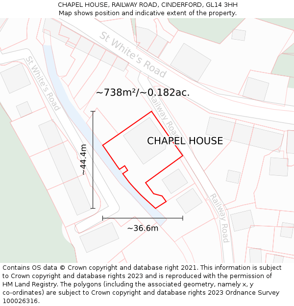 CHAPEL HOUSE, RAILWAY ROAD, CINDERFORD, GL14 3HH: Plot and title map