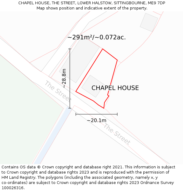 CHAPEL HOUSE, THE STREET, LOWER HALSTOW, SITTINGBOURNE, ME9 7DP: Plot and title map