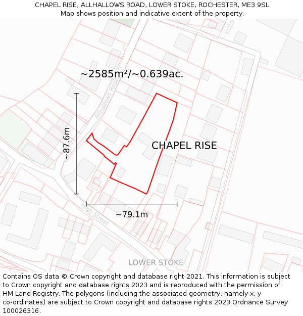 CHAPEL RISE, ALLHALLOWS ROAD, LOWER STOKE, ROCHESTER, ME3 9SL: Plot and title map