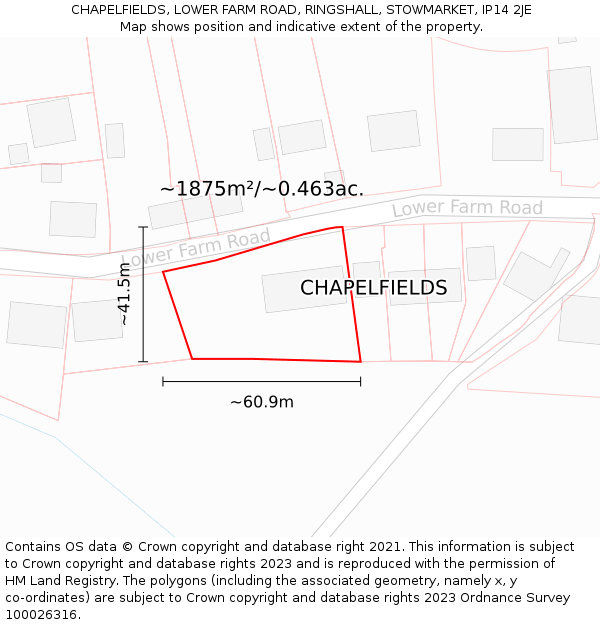 CHAPELFIELDS, LOWER FARM ROAD, RINGSHALL, STOWMARKET, IP14 2JE: Plot and title map