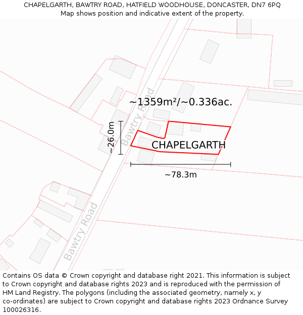 CHAPELGARTH, BAWTRY ROAD, HATFIELD WOODHOUSE, DONCASTER, DN7 6PQ: Plot and title map