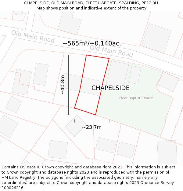 CHAPELSIDE, OLD MAIN ROAD, FLEET HARGATE, SPALDING, PE12 8LL: Plot and title map