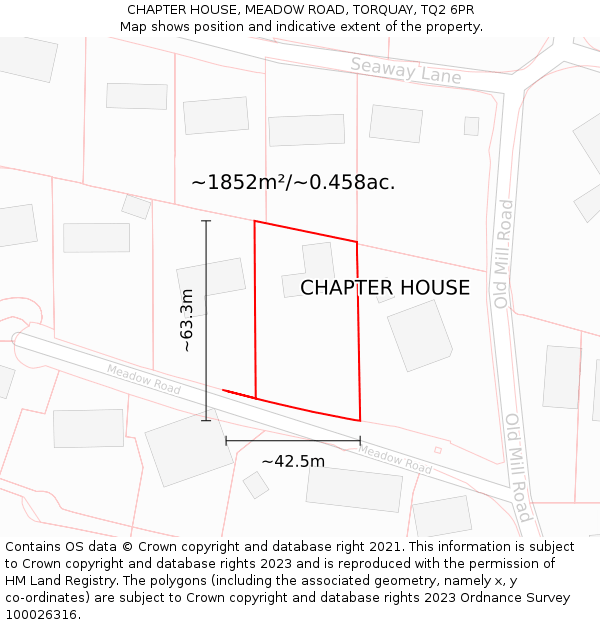 CHAPTER HOUSE, MEADOW ROAD, TORQUAY, TQ2 6PR: Plot and title map