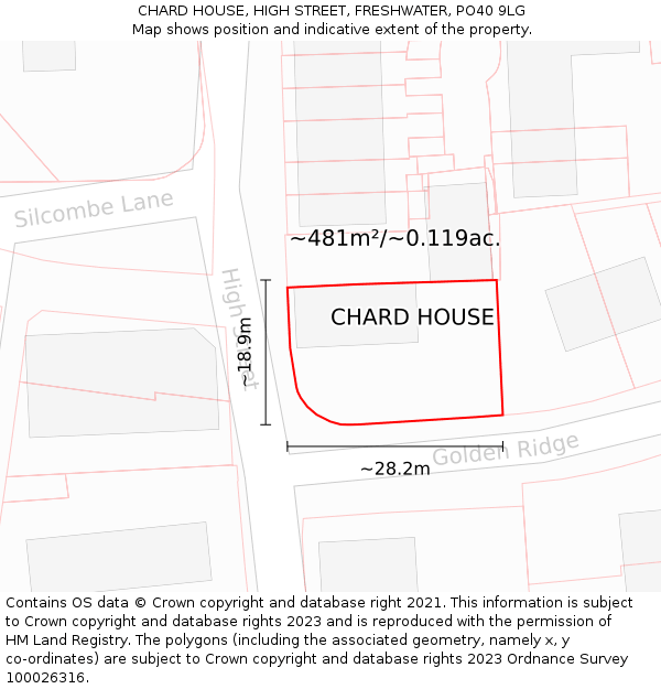 CHARD HOUSE, HIGH STREET, FRESHWATER, PO40 9LG: Plot and title map