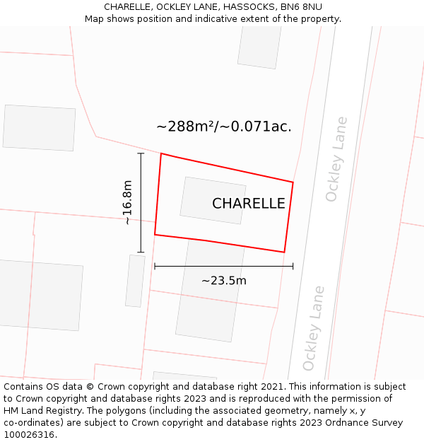 CHARELLE, OCKLEY LANE, HASSOCKS, BN6 8NU: Plot and title map