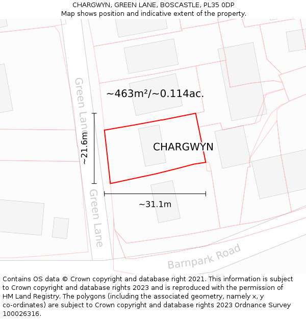 CHARGWYN, GREEN LANE, BOSCASTLE, PL35 0DP: Plot and title map