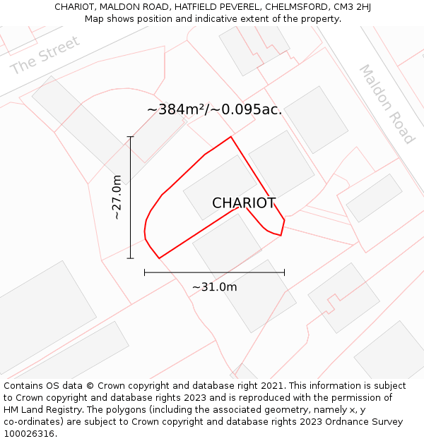 CHARIOT, MALDON ROAD, HATFIELD PEVEREL, CHELMSFORD, CM3 2HJ: Plot and title map