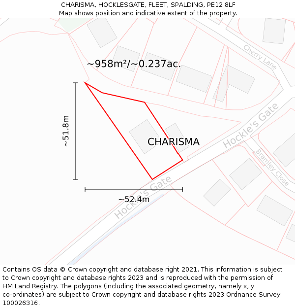 CHARISMA, HOCKLESGATE, FLEET, SPALDING, PE12 8LF: Plot and title map