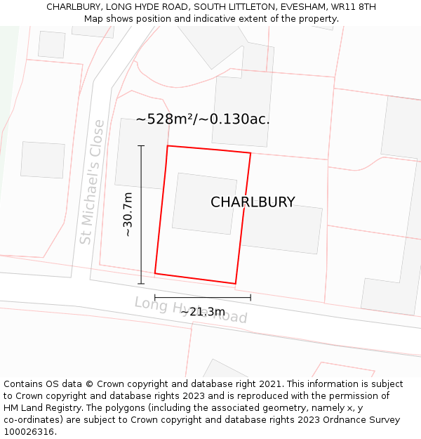 CHARLBURY, LONG HYDE ROAD, SOUTH LITTLETON, EVESHAM, WR11 8TH: Plot and title map