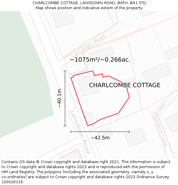 CHARLCOMBE COTTAGE, LANSDOWN ROAD, BATH, BA1 5TD: Plot and title map