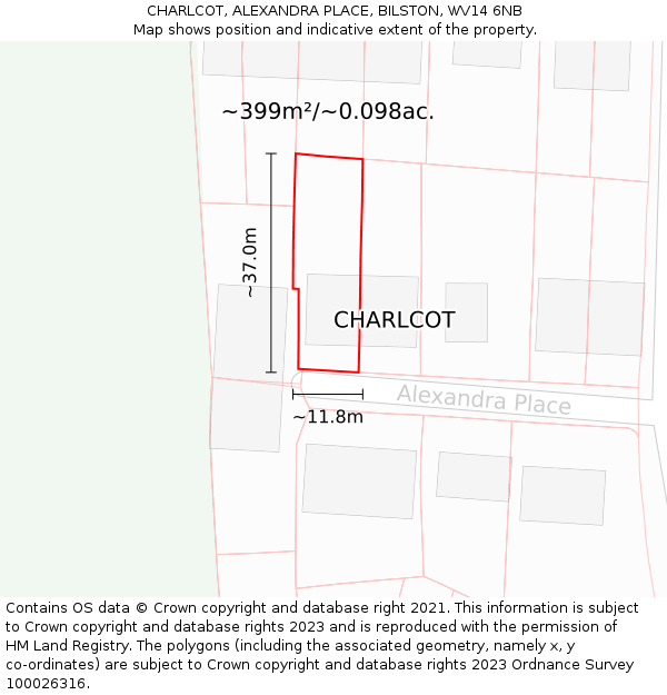 CHARLCOT, ALEXANDRA PLACE, BILSTON, WV14 6NB: Plot and title map