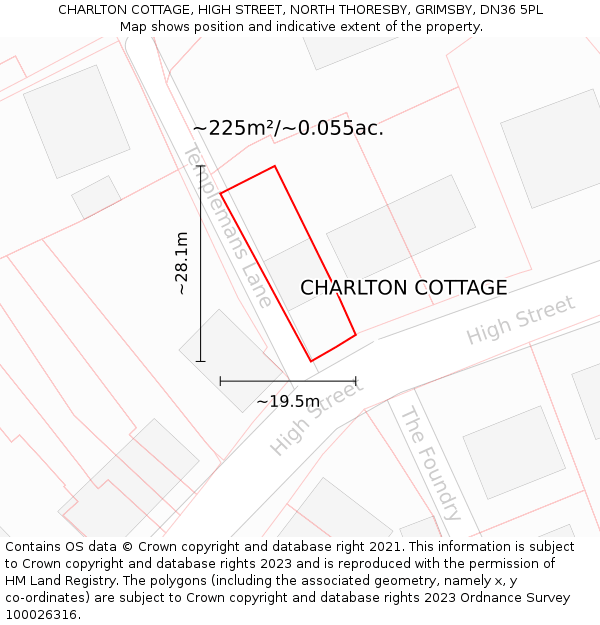 CHARLTON COTTAGE, HIGH STREET, NORTH THORESBY, GRIMSBY, DN36 5PL: Plot and title map