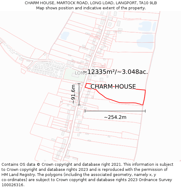 CHARM HOUSE, MARTOCK ROAD, LONG LOAD, LANGPORT, TA10 9LB: Plot and title map