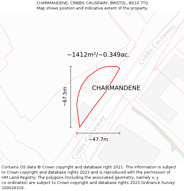 CHARMANDENE, CRIBBS CAUSEWAY, BRISTOL, BS10 7TG: Plot and title map