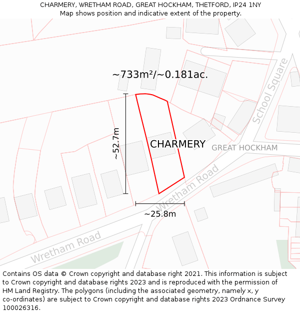 CHARMERY, WRETHAM ROAD, GREAT HOCKHAM, THETFORD, IP24 1NY: Plot and title map