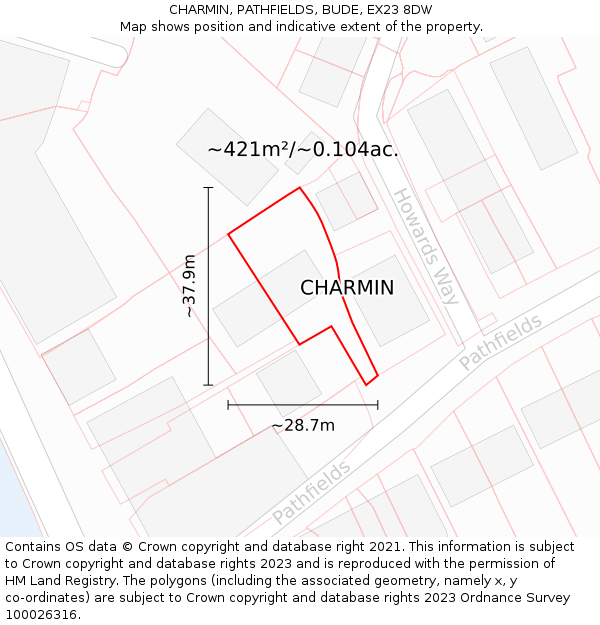 CHARMIN, PATHFIELDS, BUDE, EX23 8DW: Plot and title map