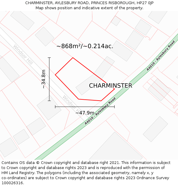 CHARMINSTER, AYLESBURY ROAD, PRINCES RISBOROUGH, HP27 0JP: Plot and title map