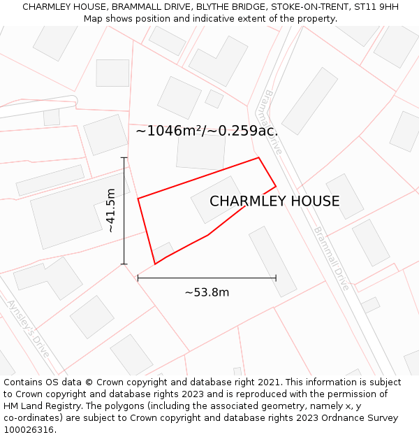CHARMLEY HOUSE, BRAMMALL DRIVE, BLYTHE BRIDGE, STOKE-ON-TRENT, ST11 9HH: Plot and title map