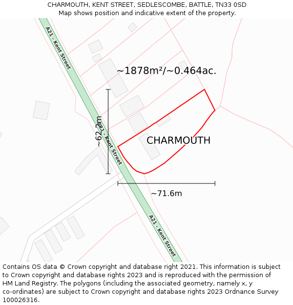 CHARMOUTH, KENT STREET, SEDLESCOMBE, BATTLE, TN33 0SD: Plot and title map