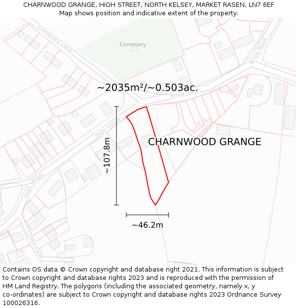 CHARNWOOD GRANGE, HIGH STREET, NORTH KELSEY, MARKET RASEN, LN7 6EF: Plot and title map