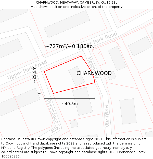 CHARNWOOD, HEATHWAY, CAMBERLEY, GU15 2EL: Plot and title map