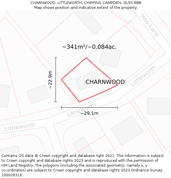 CHARNWOOD, LITTLEWORTH, CHIPPING CAMPDEN, GL55 6BB: Plot and title map