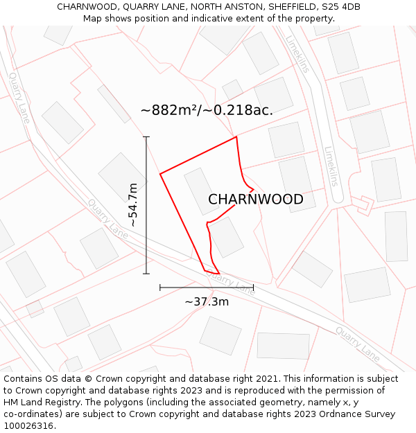 CHARNWOOD, QUARRY LANE, NORTH ANSTON, SHEFFIELD, S25 4DB: Plot and title map